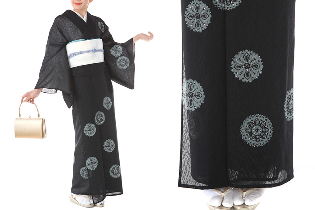 【夏用・7・8月向け】付下(紗)|黒に唐花文様|H0236|L
