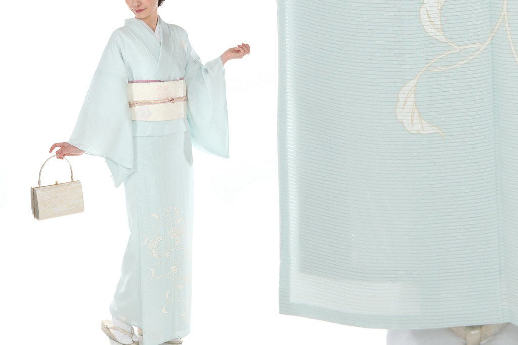 【夏用・7・8月向け】訪問着(絽)|薄水色に唐花文|H0281|L