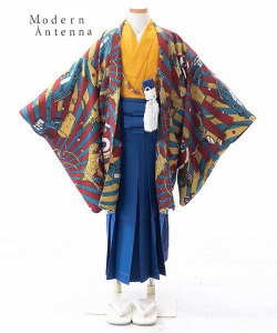 七五三(五歳)｜【Modern Antenna】恐竜と乗り物柄羽織 黄色着物×青袴｜W-B-5-26