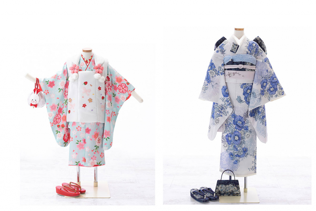 七五三(七歳) | 【JILLSTUART】淡いブルーの大輪のアネモネ着物×紺作り帯 | W-G-7-1七五三(三歳)|桜柄の水色着物×白被布|W-G-3-55