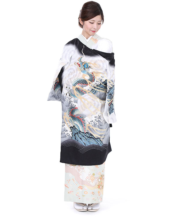 お宮参り産着｜黒地に龍と波文｜U0062 男の子