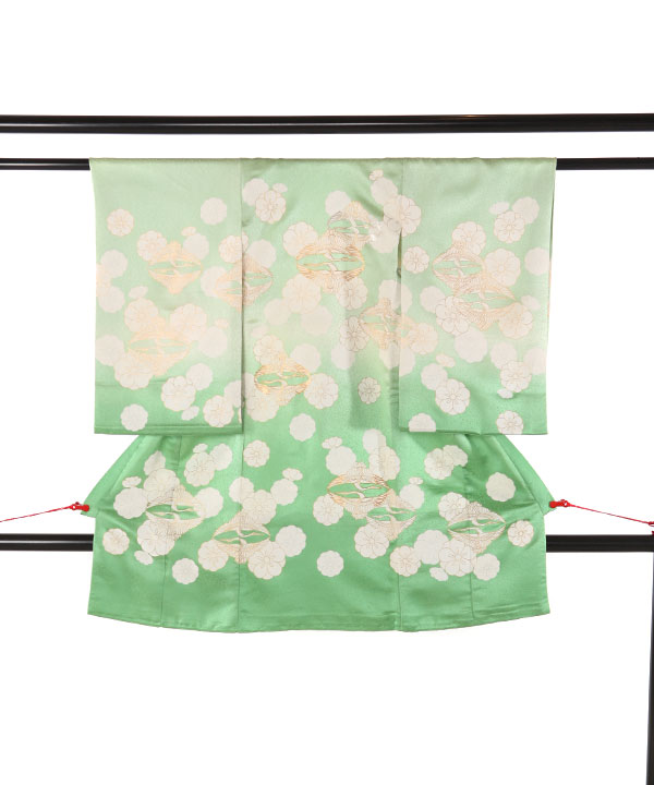 お宮参り産着|緑グラデーションに向い鶴|U0179 男の子