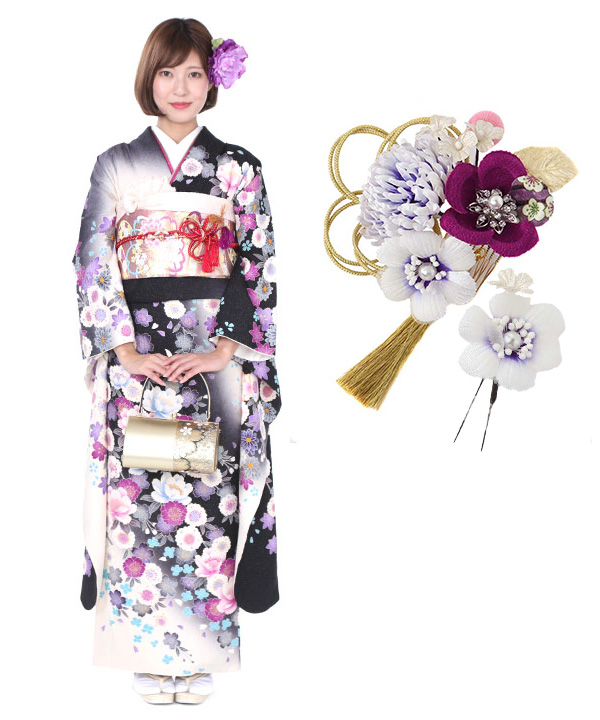 振袖｜黒にしだれ桜｜F0199 M