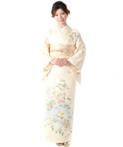訪問着｜クリームに吉祥花の丸｜H0189｜M