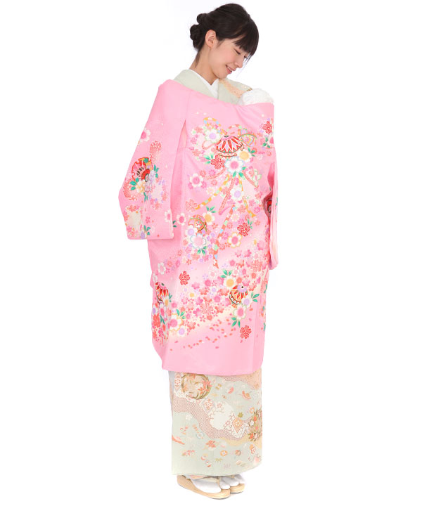 お宮参り産着｜ピンク地に鞠や花輪｜U0122 女の子