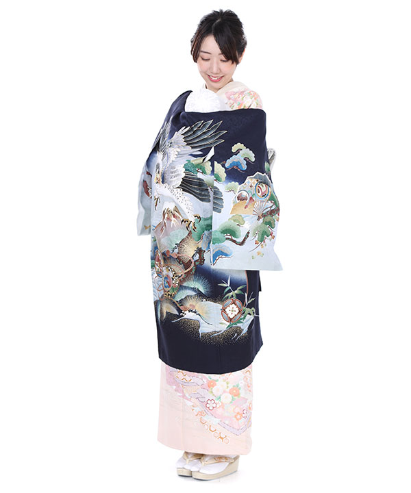 お宮参り産着｜紺地に鷹と富士に松の木｜U0066 男の子