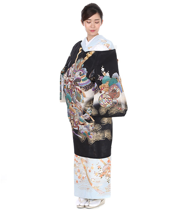 【夏用・7・8月向け】お宮参り産着|黒地に兜と御所車|U0085 男の子