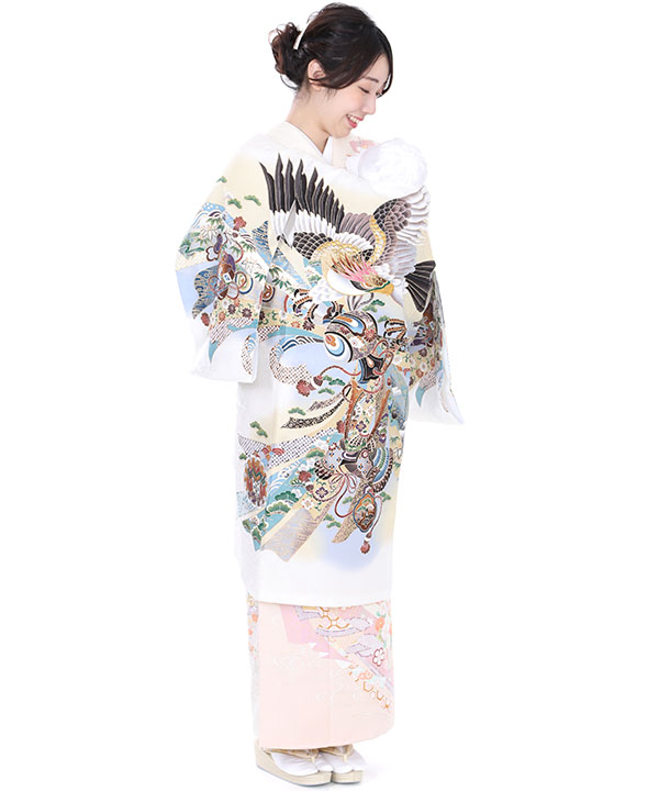 お宮参り産着｜白地に鷹と兜に熨斗目｜U0068 男の子