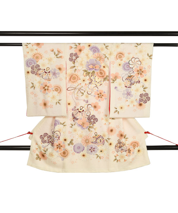 お宮参り産着｜薄クリームに花車鈴 ｜U0229 女の子