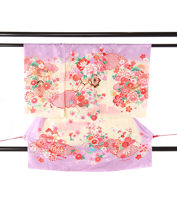 お宮参り産着｜薄紫に花車｜U0169 女の子
