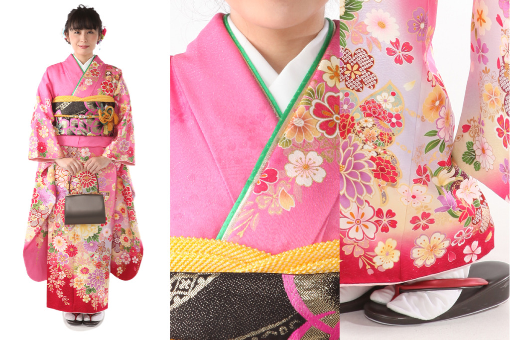 ピンクの振袖を着た女性