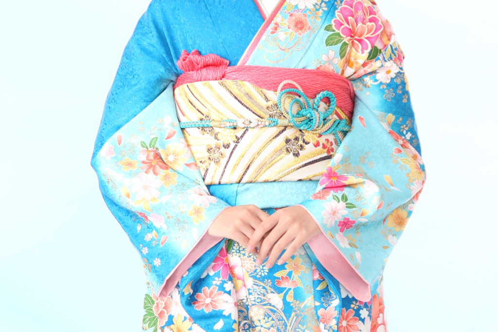 振袖｜水色グラデ桜牡丹｜F0138 L
