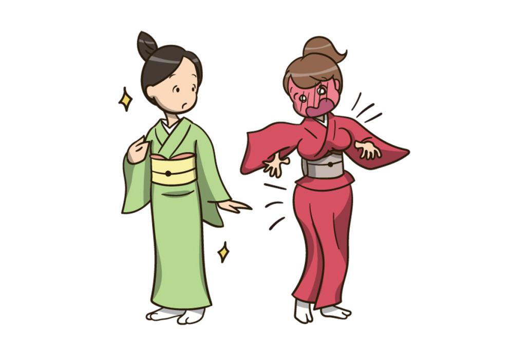 着物の補正をした女性と補正をしなかった女性の着姿