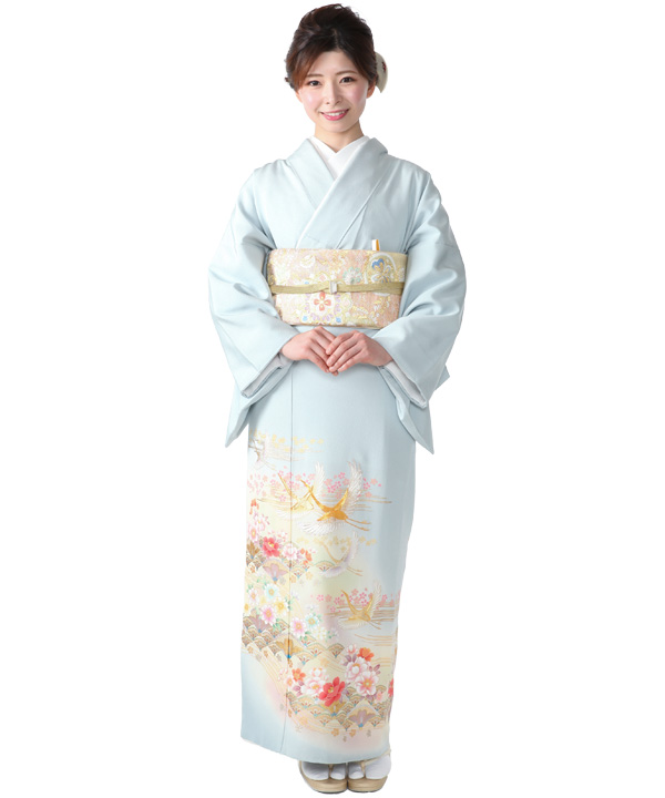 色留袖｜水色に飛鶴｜I0113｜LO