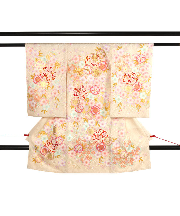 お宮参り産着|クリーム色に鞠桜|U0195 女の子