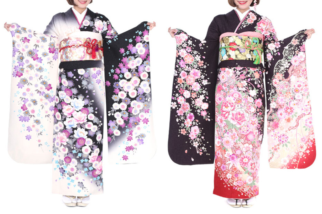 振袖｜濃色に牡丹鞠熨斗｜F0241 M振袖｜黒にしだれ桜｜F0199 M