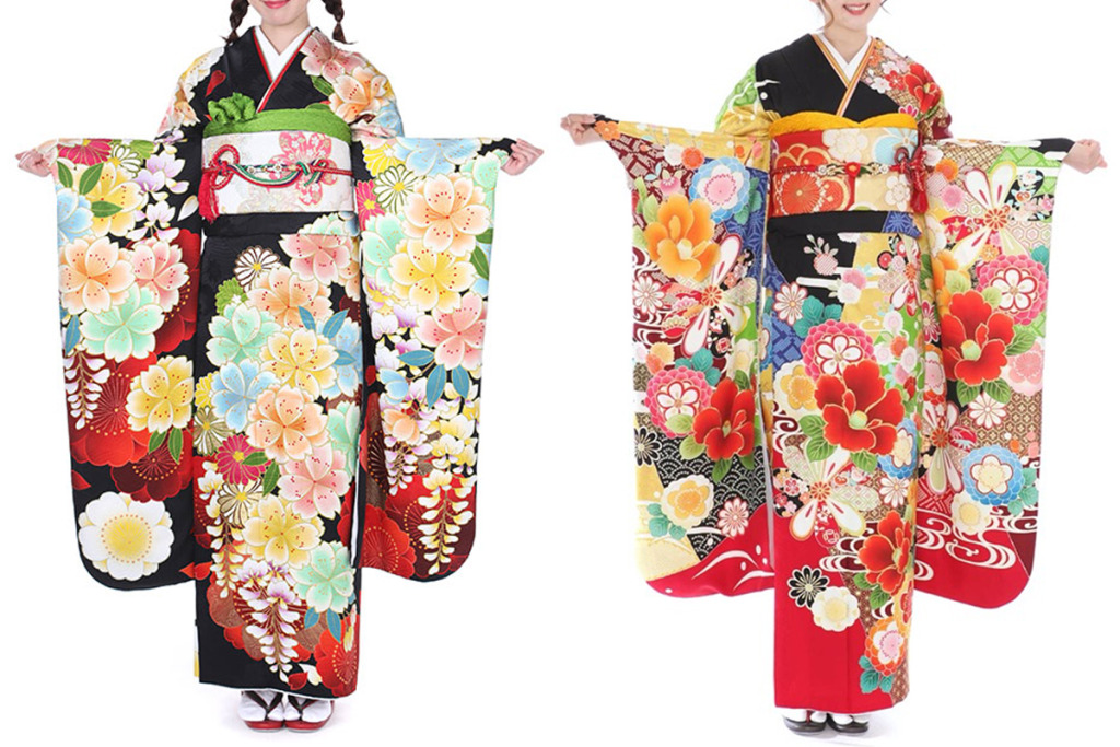 振袖｜Ma Minette 黒地に牡丹菊｜F0312 L振袖｜黒にパステル桜｜F0149 M