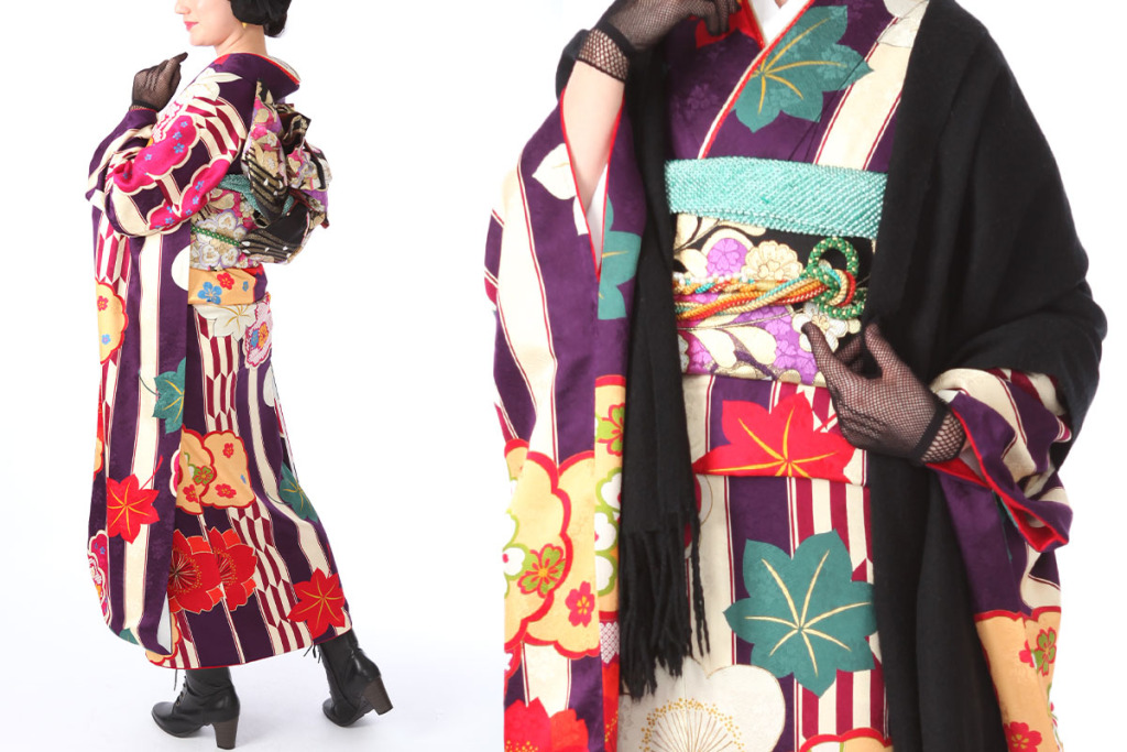 成人式のレトロモダンコーデの振袖を着た女性