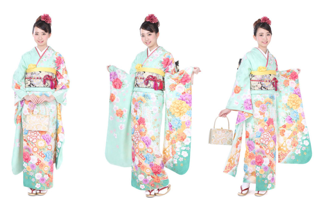 振袖｜パステルグリーンに熨斗鞠牡丹｜F0088 L