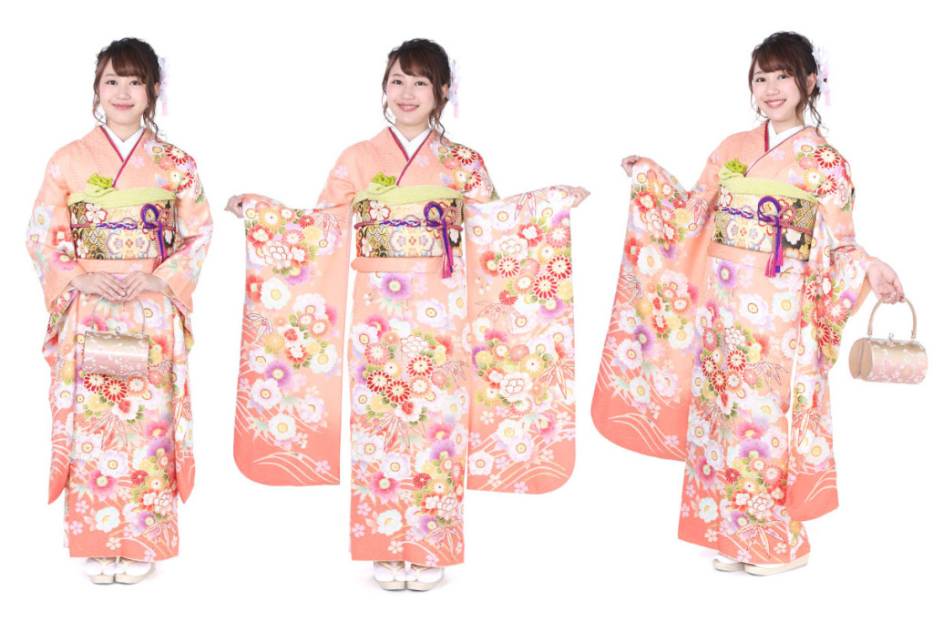 振袖｜サーモンピンクに波牡丹丸菊｜F0253 S