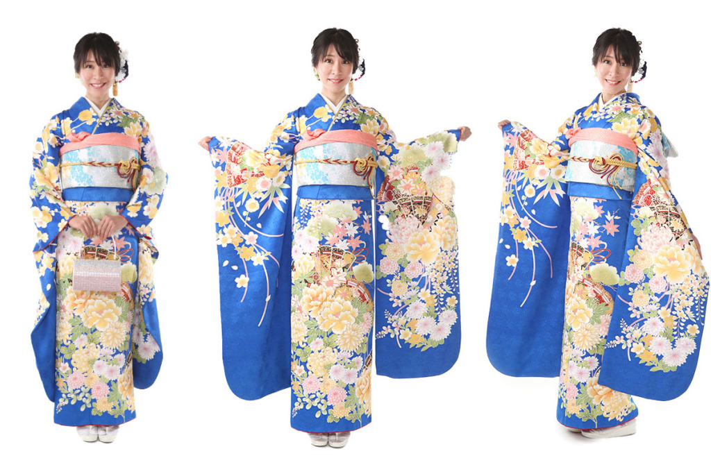 振袖｜青に檜扇と牡丹と菊｜F0402｜3L