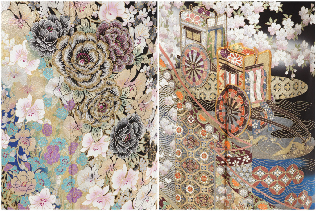 黒留袖｜桂由美 熨斗に御所車｜T0123｜L 黒留袖｜桂由美 庭園｜T0051｜M