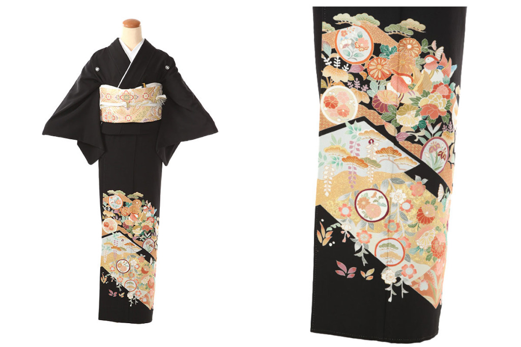 黒留袖｜島善織物 四季の花と鴛鴦｜T0048｜M
