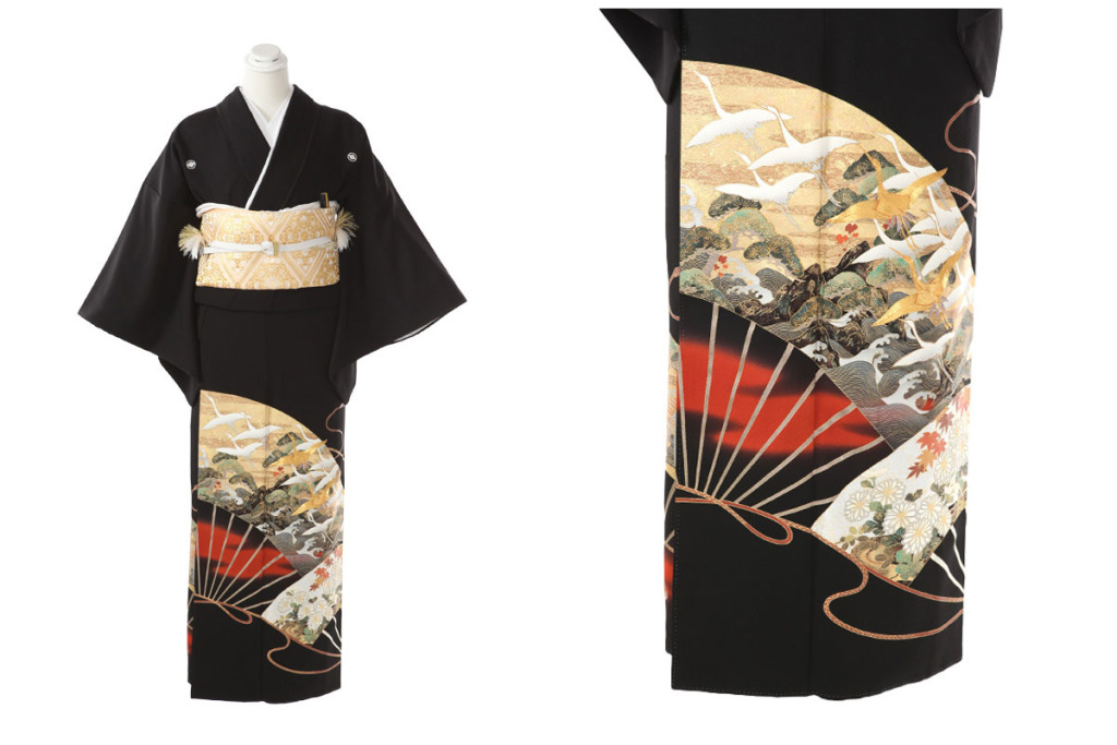 黒留袖｜関芳 扇に海賦と鶴｜T0054｜M