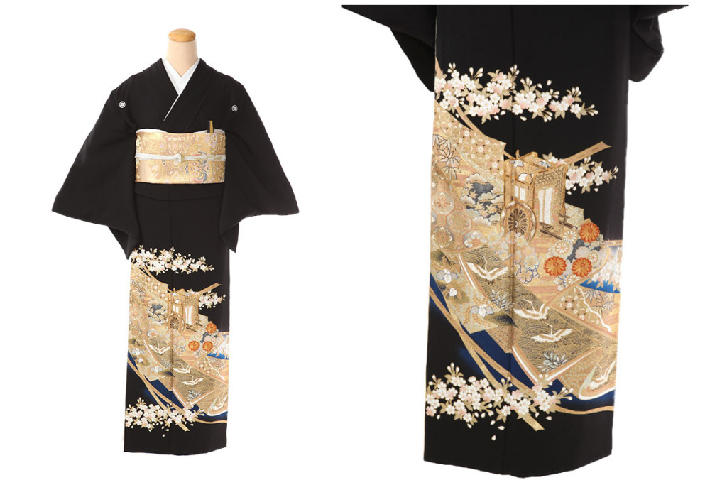 黒留袖｜桂由美 御所車と桜と鶴｜T0117｜M