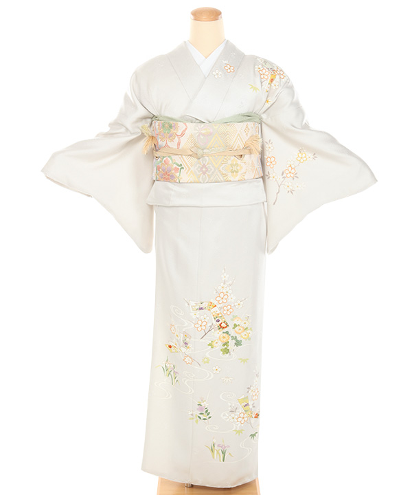 訪問着|月白に結び文 四季草花|H5042|M