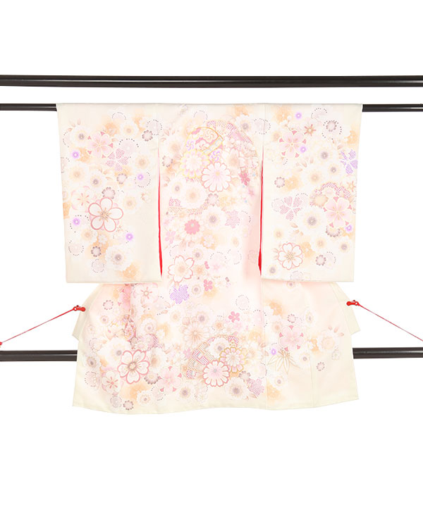 お宮参り産着｜【しゃれっこ】白に花扇面桜 ポリエステル｜U0250 女の子