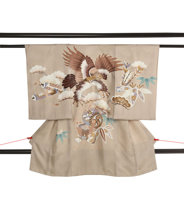 お宮参り産着|ベージュに鷹に巴太鼓 |U0284 男の子