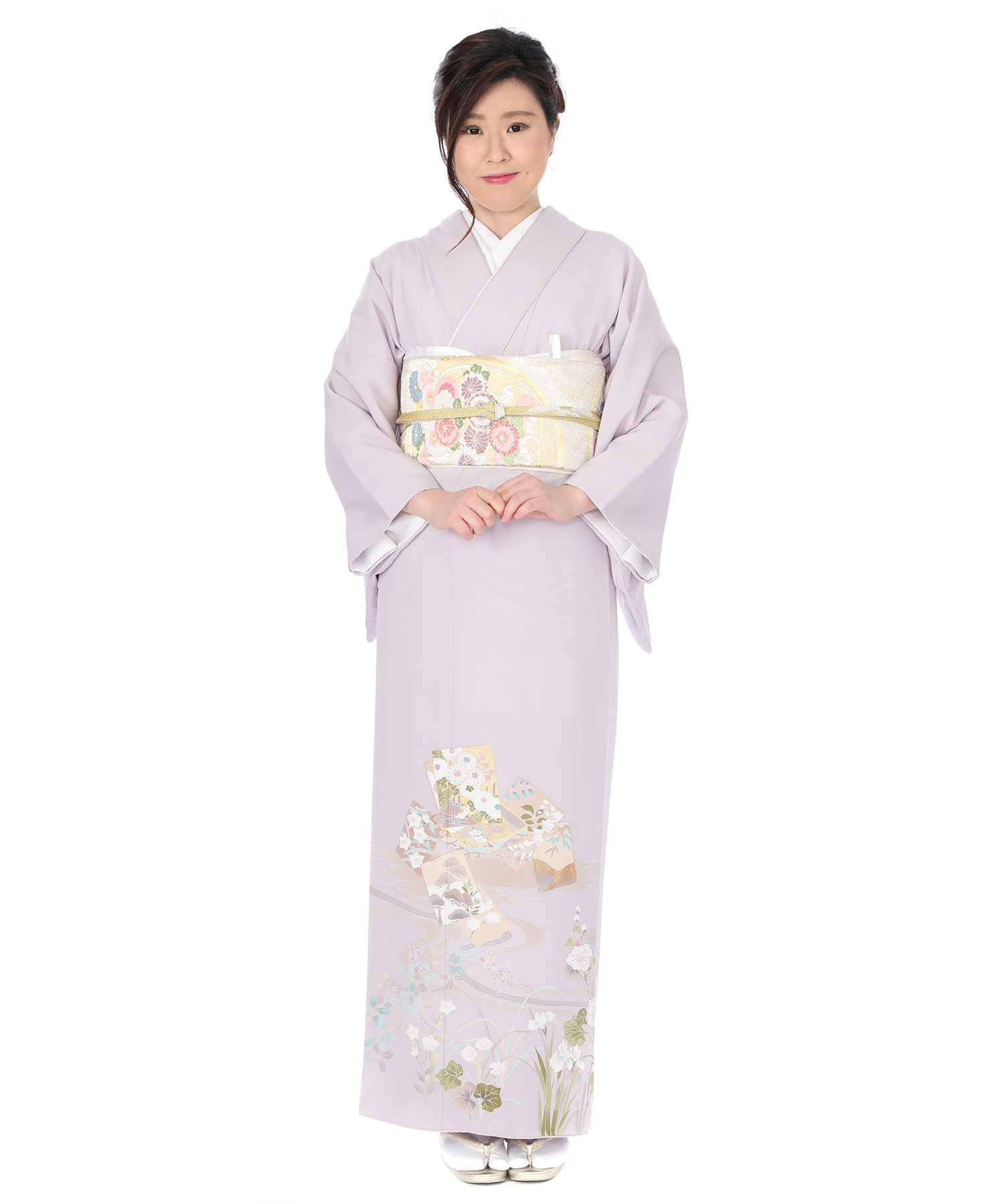 色留袖|牡丹鼠に流水と色紙|I0043|M