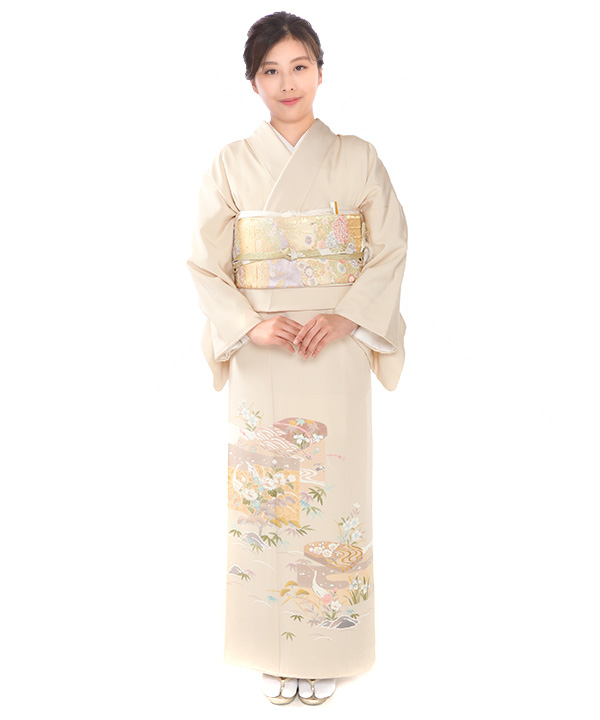 色留袖｜クリーム色に立鶴｜I0045｜L