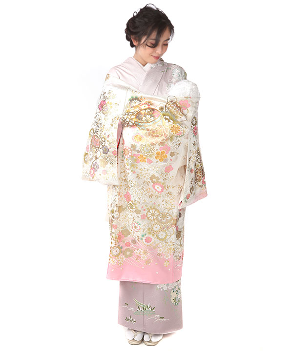 お宮参り産着｜白地にピンク 鞠や桜 金彩金駒刺繍｜U0158 女の子