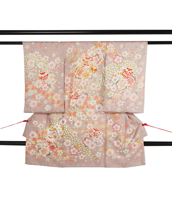 お宮参り産着|ピンクベージュに鈴牡丹桜|U0194 女の子