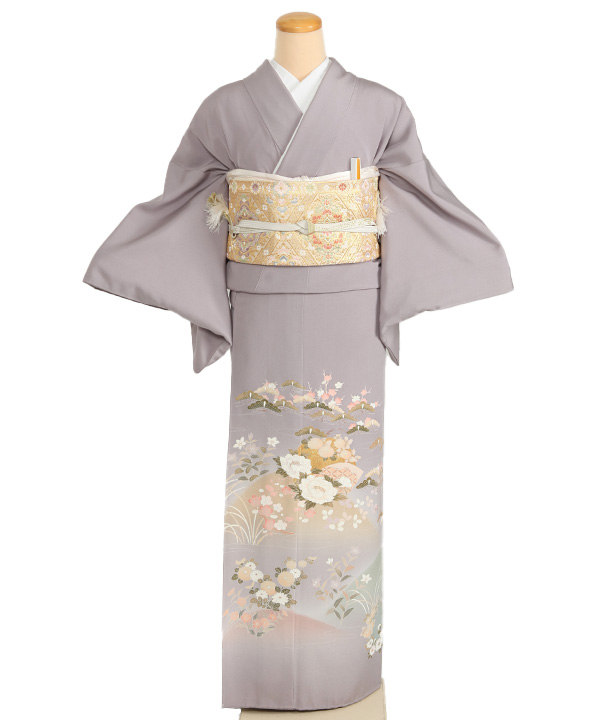 色留袖|くすみ紫に山と花々|I0125|M