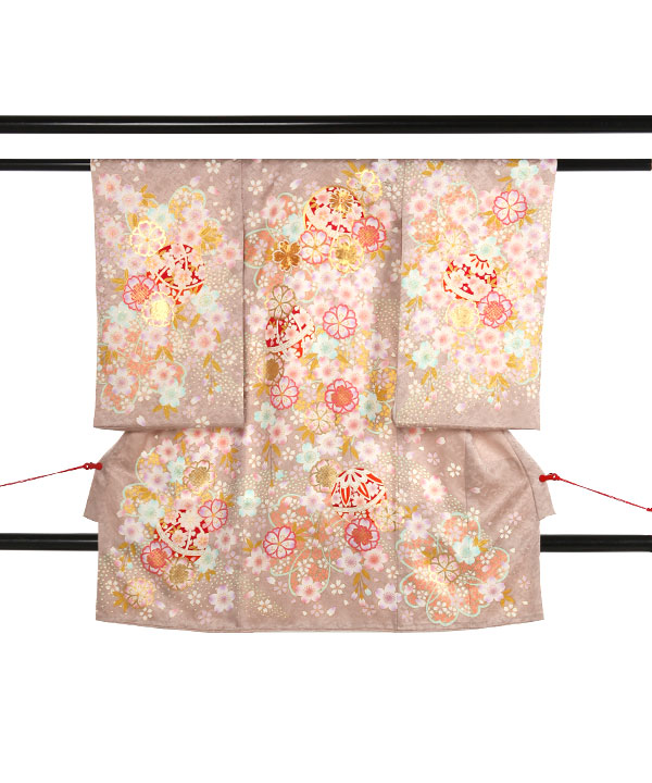 お宮参り産着|ピンクベージュに鞠桜|U0196 女の子