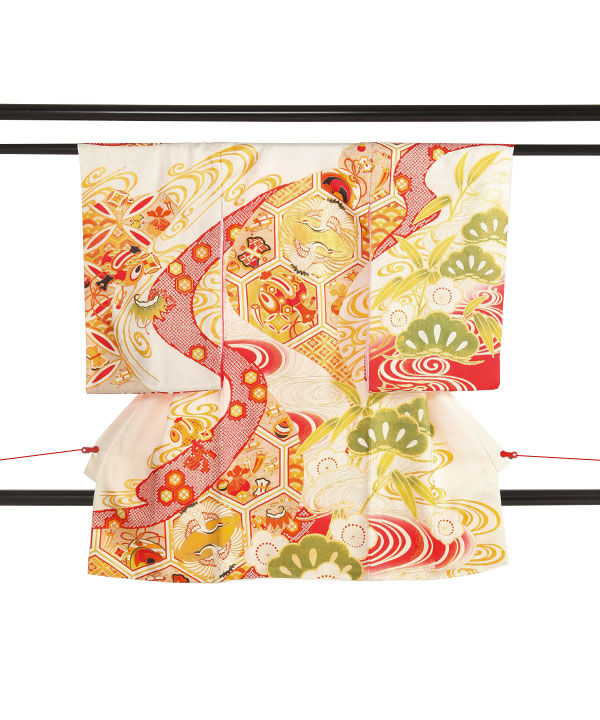 お宮参り産着｜白に向い鶴 宝尽くし｜U0304 女の子