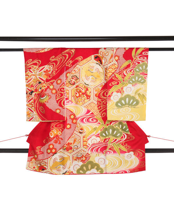 お宮参り産着|【経済産業省大臣官房商務・サービス審議官賞】赤に向い鶴 宝尽くし|U0307 女の子