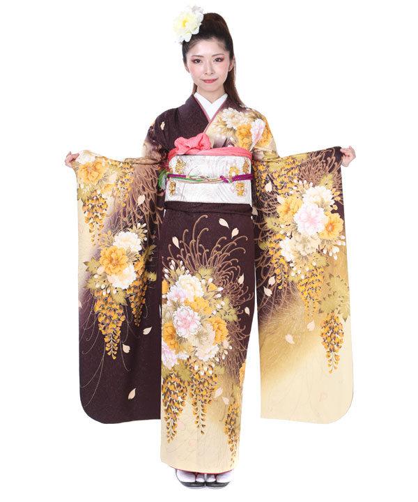 振袖｜金茶藤牡丹｜F0087 L｜ヒップ92cmまで