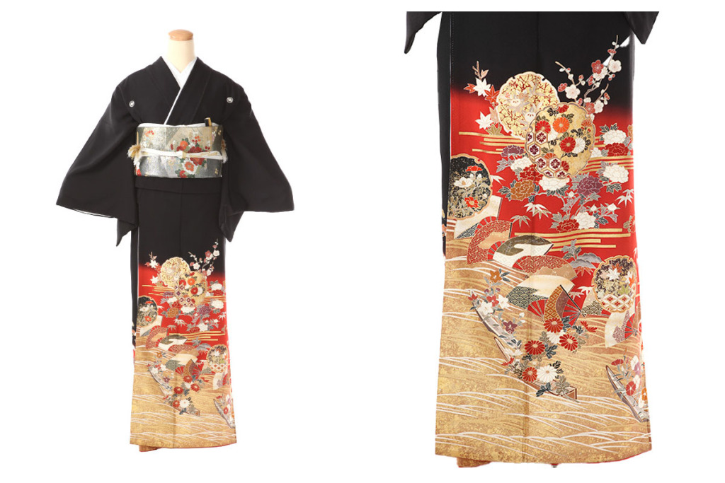 黒留袖｜雪輪取りに扇尽くし｜T0019｜L