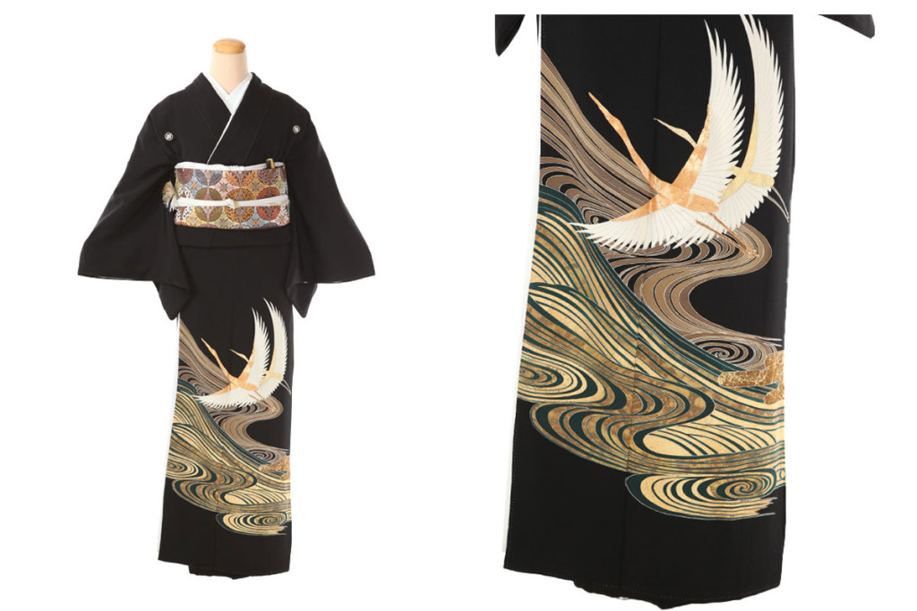黒留袖｜流水に鶴｜T0023｜L