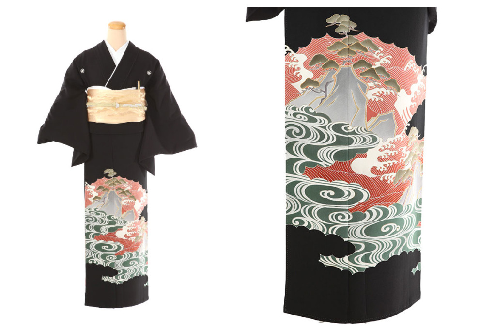 黒留袖｜波頭に松｜T0028｜L