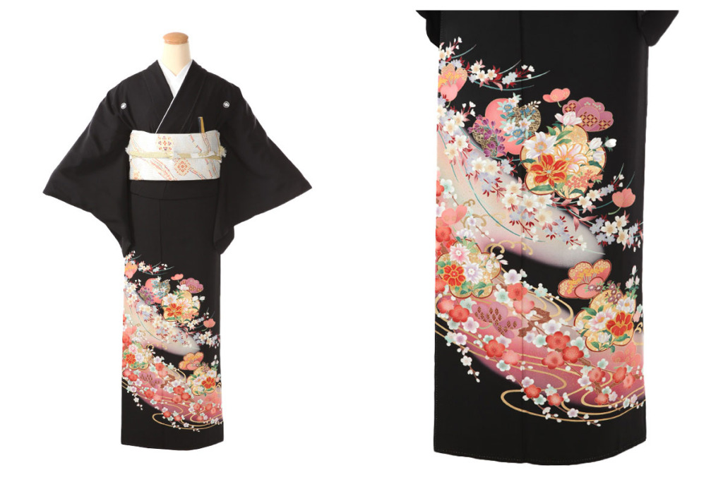 黒留袖｜流水に梅と桜｜T0047｜M