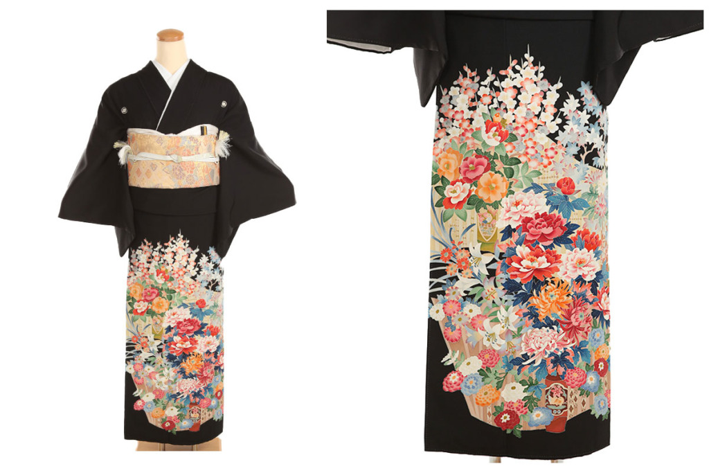 黒留袖｜加賀友禅 牡丹椿｜T0188｜M