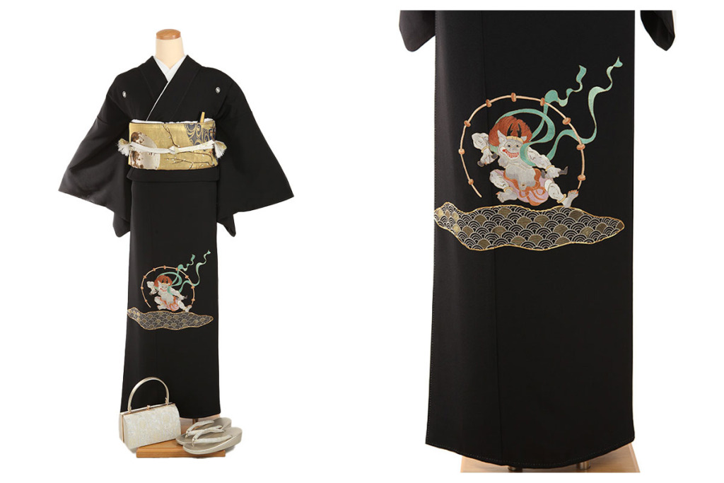 黒留袖｜風神雷神 刺繍｜T0191｜L