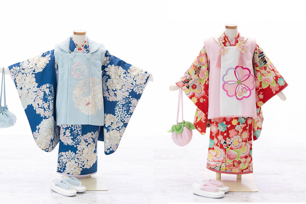 七五三(三歳)｜【NATURAL BEAUTY】青着物×水色被布｜W-G-3-13七五三(三歳)｜【乙葉】赤着物×ピンク被布｜W-G-3-11