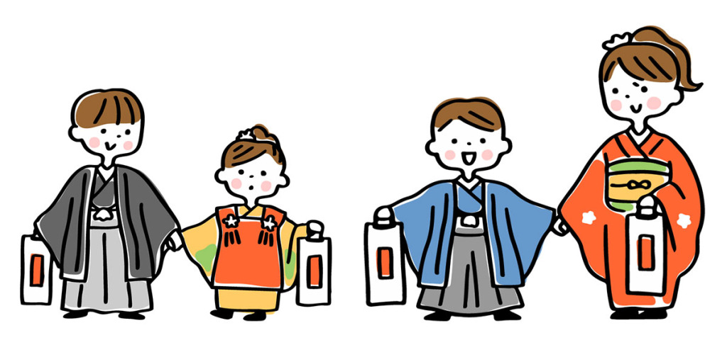 七五三の着物を着た男の子と女の子