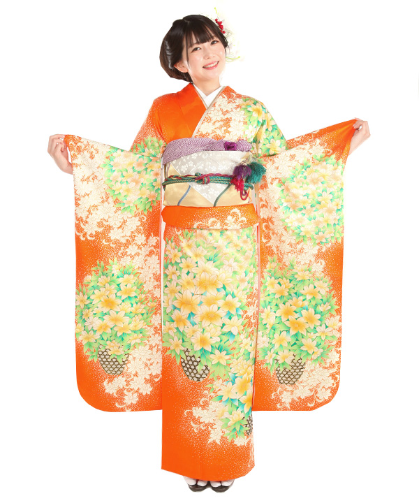 振袖｜オレンジに百合｜F0443｜L